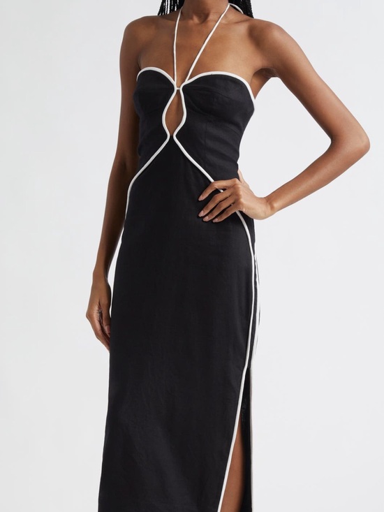 FARM Rio Dresses & Skirts - FARM Rio Black Midi Dress with White Piping